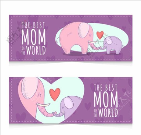 两款大象母亲节快乐横幅