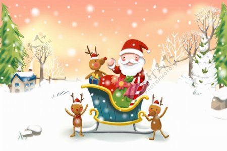 卡通雪景圣诞树背景素材