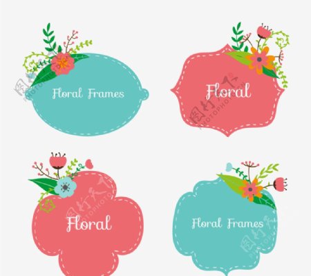 4款卡通花卉装饰标签矢量图