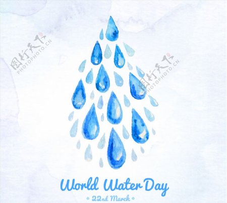 水彩水滴世界水日海报矢量图