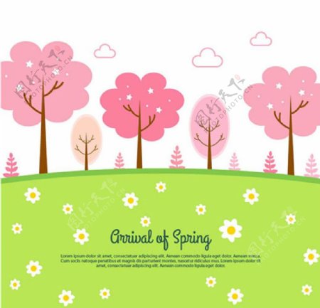 卡通春季樱花树林