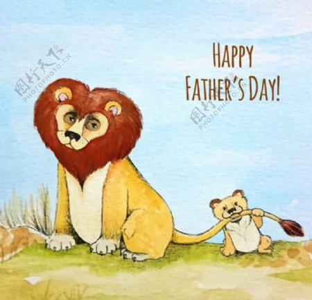 父亲节手绘水彩狮子背景