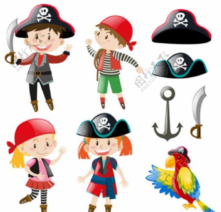 卡通儿童节装扮海盗配件元素