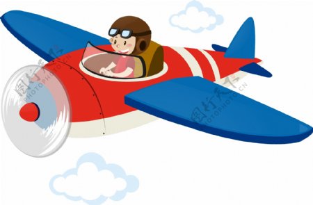 卡通儿童节开飞机的男孩