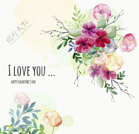 情人节手绘水彩花卉海报