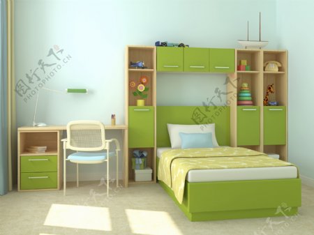 可爱绿色小清新环保儿童房效果图