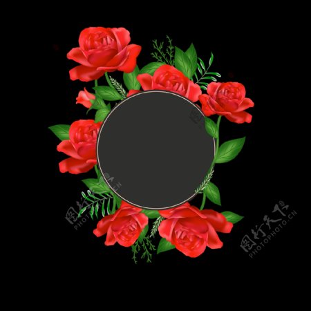 红色花卉圆形边框免抠png透明图层素材