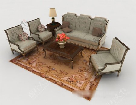 欧式灰色复古组合沙发3d模型下载