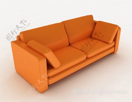 现代橙色简约双人沙发3d模型下载