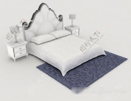简欧家居白色双人床3d模型下载