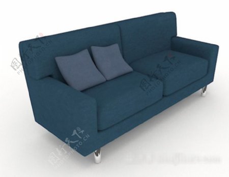 现代蓝色简约双人沙发3d模型下载