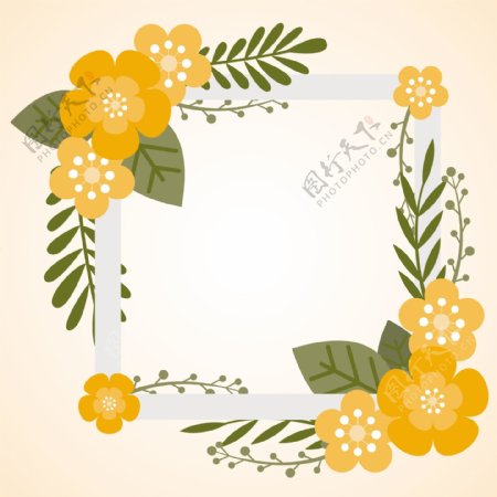 橙色花卉边框插图背景
