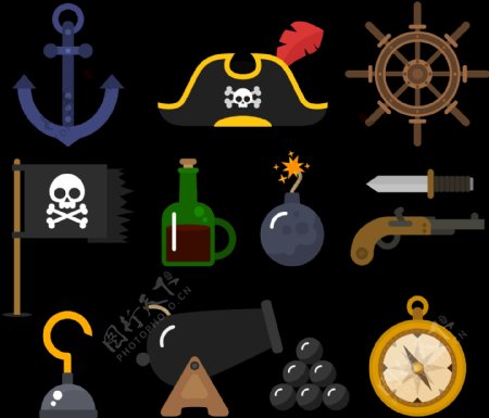 各种海盗元素插图免抠png透明图层素材