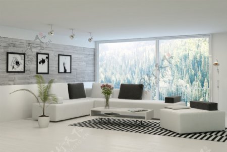 简洁白色客厅设计图片