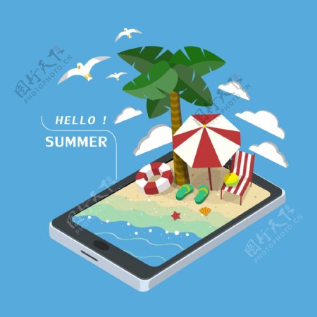 夏季沙滩旅行插画