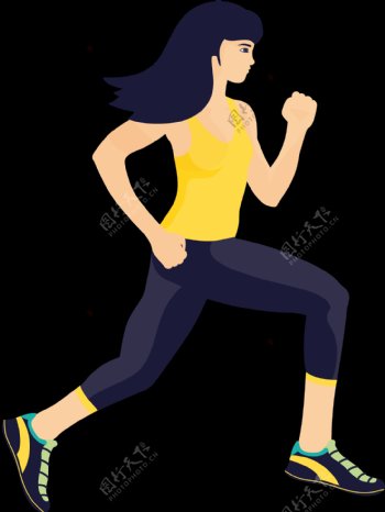 黄衣服女人跑步者免抠png透明图层素材