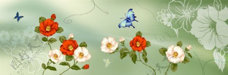 彩色花朵蝴蝶装饰画