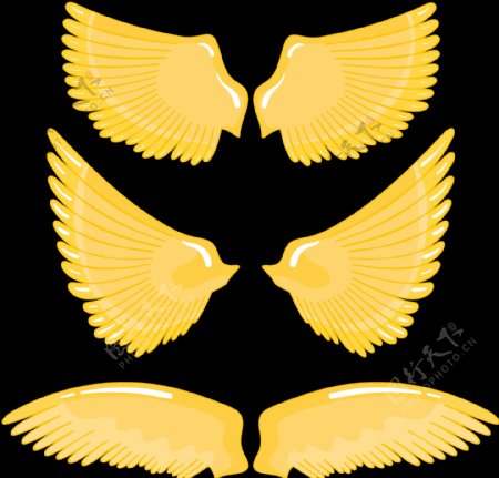 各种形状黄色翅膀免抠png透明图层素材