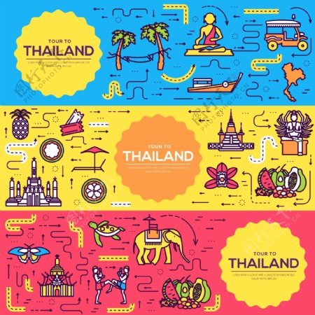 泰国旅游场景海报banner矢量素材