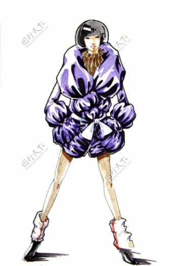 紫色外套设计手绘图