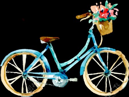 手绘蓝色自行车插画免抠png透明图层素材