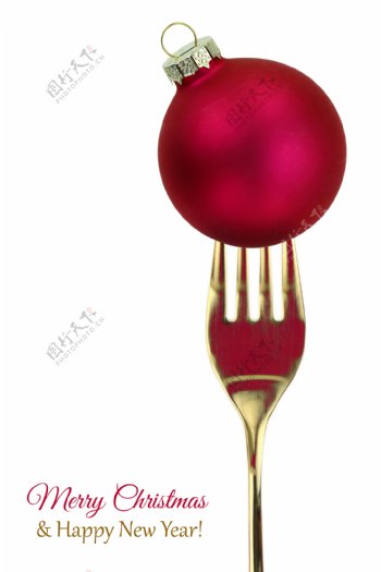 叉子上的圣诞球图片