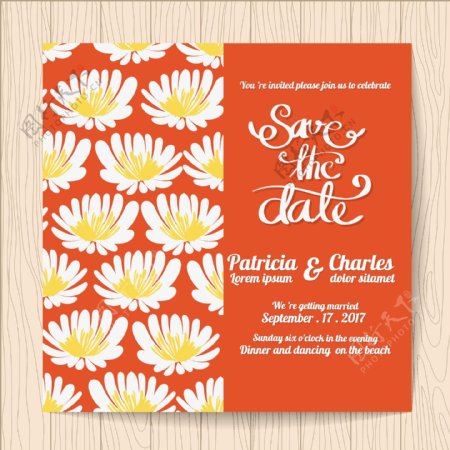 手绘雏菊装饰图案婚礼邀请卡设计