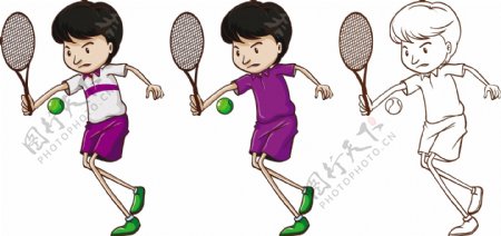 卡通风格打网球的小男孩