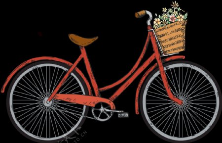 红颜色自行车插画免抠png透明图层素材