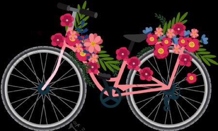 鲜花单车自行车插画免抠png透明图层素材