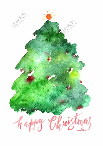 绿色圣诞树水彩素材