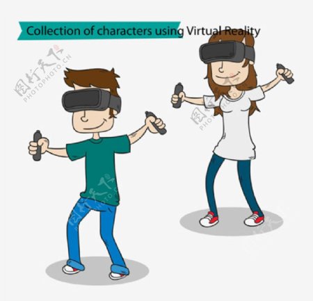 卡通戴VR虚拟现实眼镜男女