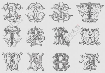 复古花纹字母组合图案