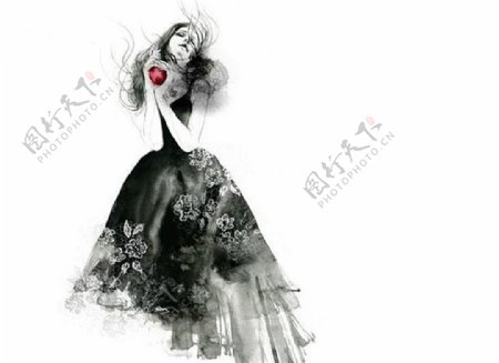 黑色花纹长裙设计图