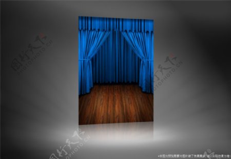 木地板与蓝色幕布影楼摄影背景图片