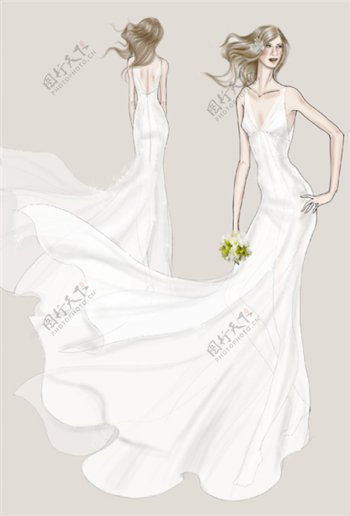 白色婚纱长裙设计图