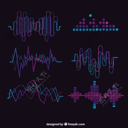 各种彩色抽象的声波图案