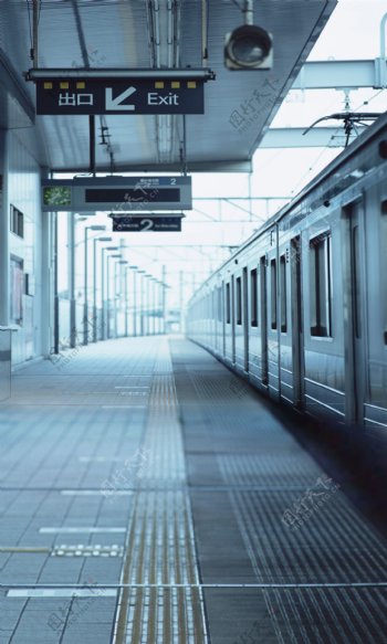 列车与站台外景影楼摄影背景图片
