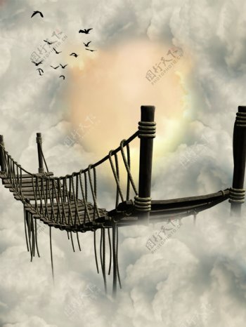 梦幻木板桥风景图片
