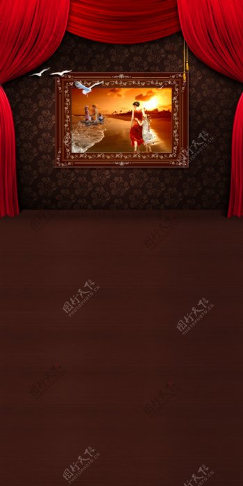 室内幕布与装饰画影楼摄影背景图片
