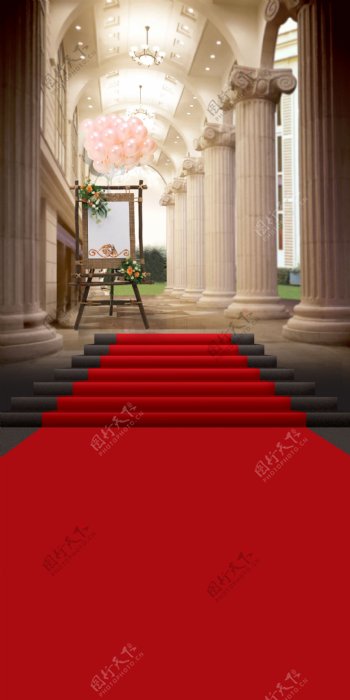 红地毯与画架长廊影楼摄影背景图片