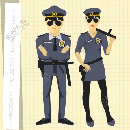卡通警察男女人物矢量素材下载
