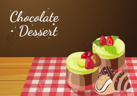 甜美巧克力甜点插画