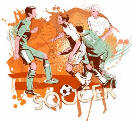 手绘踢足球的少年场景矢量素材下载
