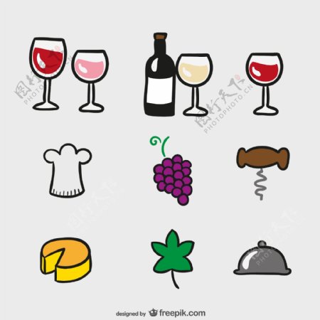 简笔画葡萄酒元素图标矢量素材图片