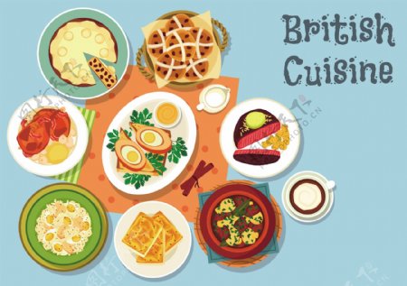 英国食物卡通插画矢量素材下载