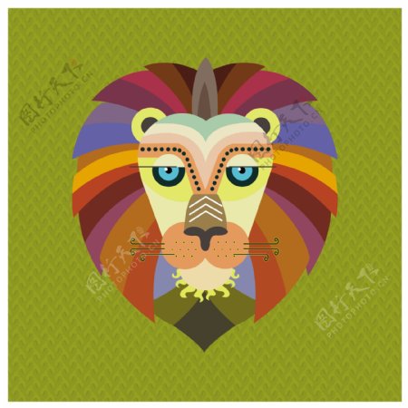 狮子肖像设计时尚的彩色平面风格自由向量