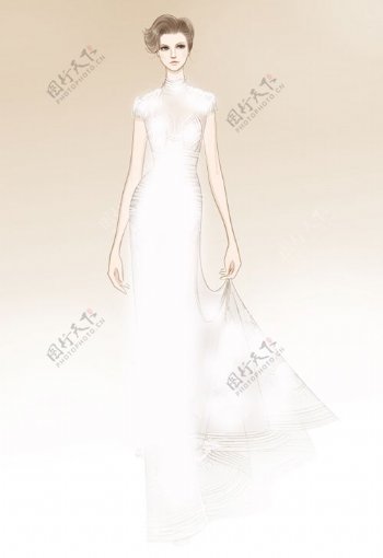 白色长裙礼服设计图