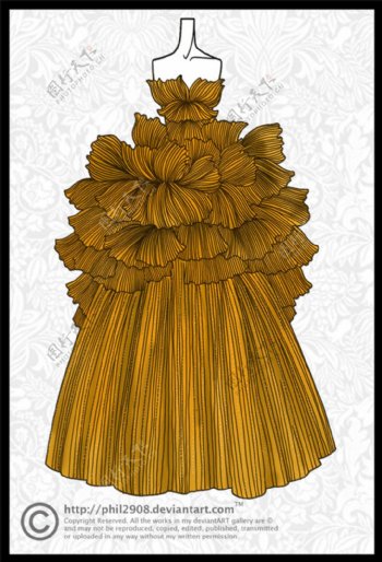 金色长裙礼服设计图