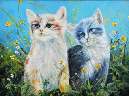 草丛里的猫装饰画